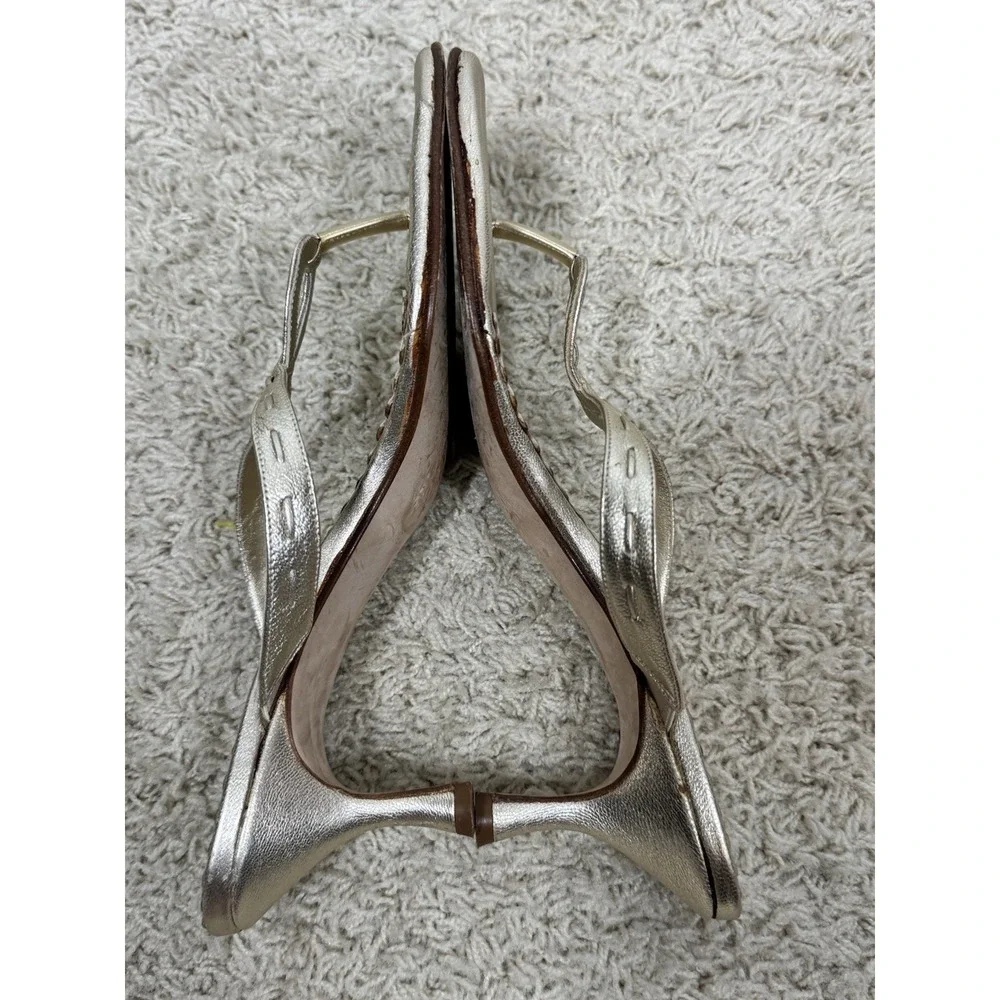 Lilly Pulitzer Metallic Gold Thong Kitten Heel Slip On Sandals Size 9.5 Resort - Picture 9 of 12